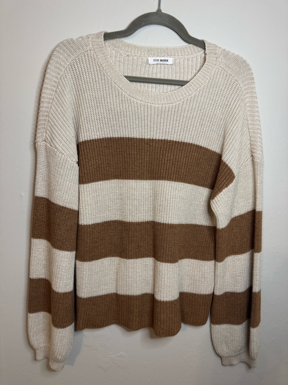 Steve Madden Cream & Brown Wide-Stripe Crew Sweater